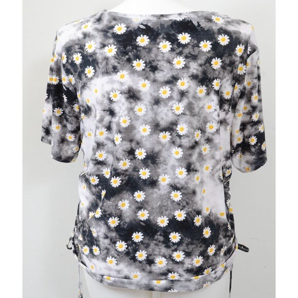 Orange Kiss Daisy Flower PLUS Size 2X Ruched Side Artsy Tee Floral T-Shirt Top - Picture 6 of 10